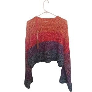 Dreamers by Debut WomenCropped Ombre Knit Sweater Orange Purple Blue Size Medium